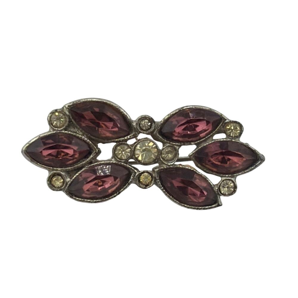 Vintage Silver Tone Bow Purple Navette Rhinestone Brooch